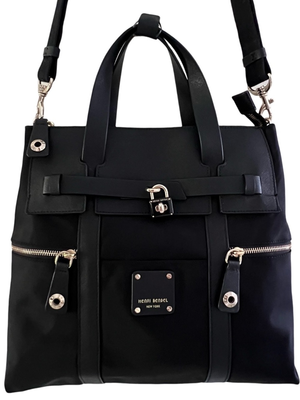 Henri Bendel Jetsetter Large 3 way Backpack shoulder bag solid black stunning
